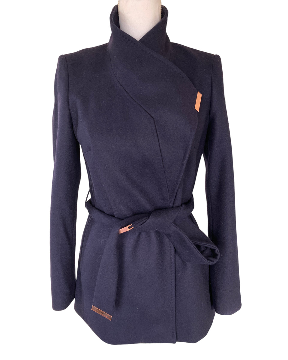 Ted Baker Navy Short Wrap Coat, S – Second Serve Resale