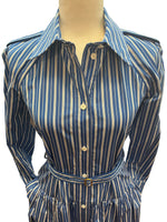 Load image into Gallery viewer, Platou Blue Striped Dress and Belt, with Tags, XS
