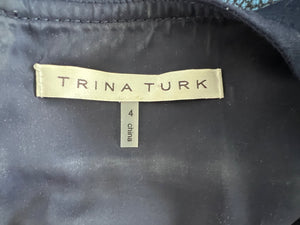 Trina Turk Navy Leather Contrast Short Sleeve Dress, 4