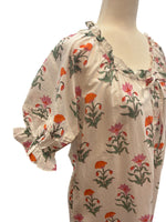 Load image into Gallery viewer, Pink City Prints Puff Sleeve White with Pink and Orange Print Button Up Dress, XS
