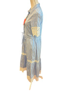 Load image into Gallery viewer, Vilagallo Blue and White Striped Laura Shirt Dress with Eyelet Trim, XS
