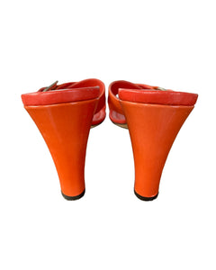 Christian Dior Vintage Orange Patent D Charm Sandals, 39.5