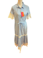 Load image into Gallery viewer, Vilagallo Blue and White Striped Laura Shirt Dress with Eyelet Trim, XS
