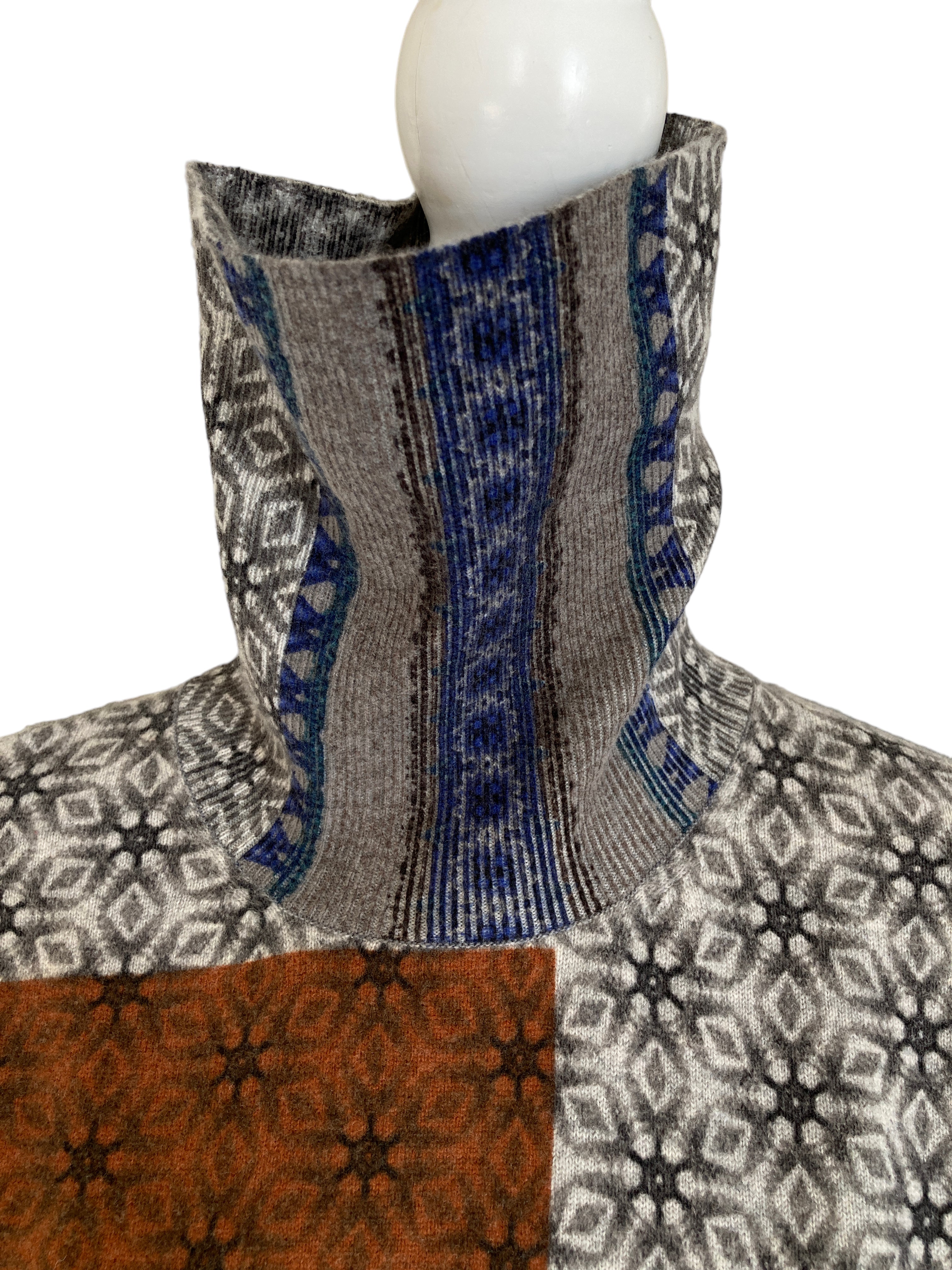 Etro Wool Patchwork Print Turtleneck Sweater Dress, M