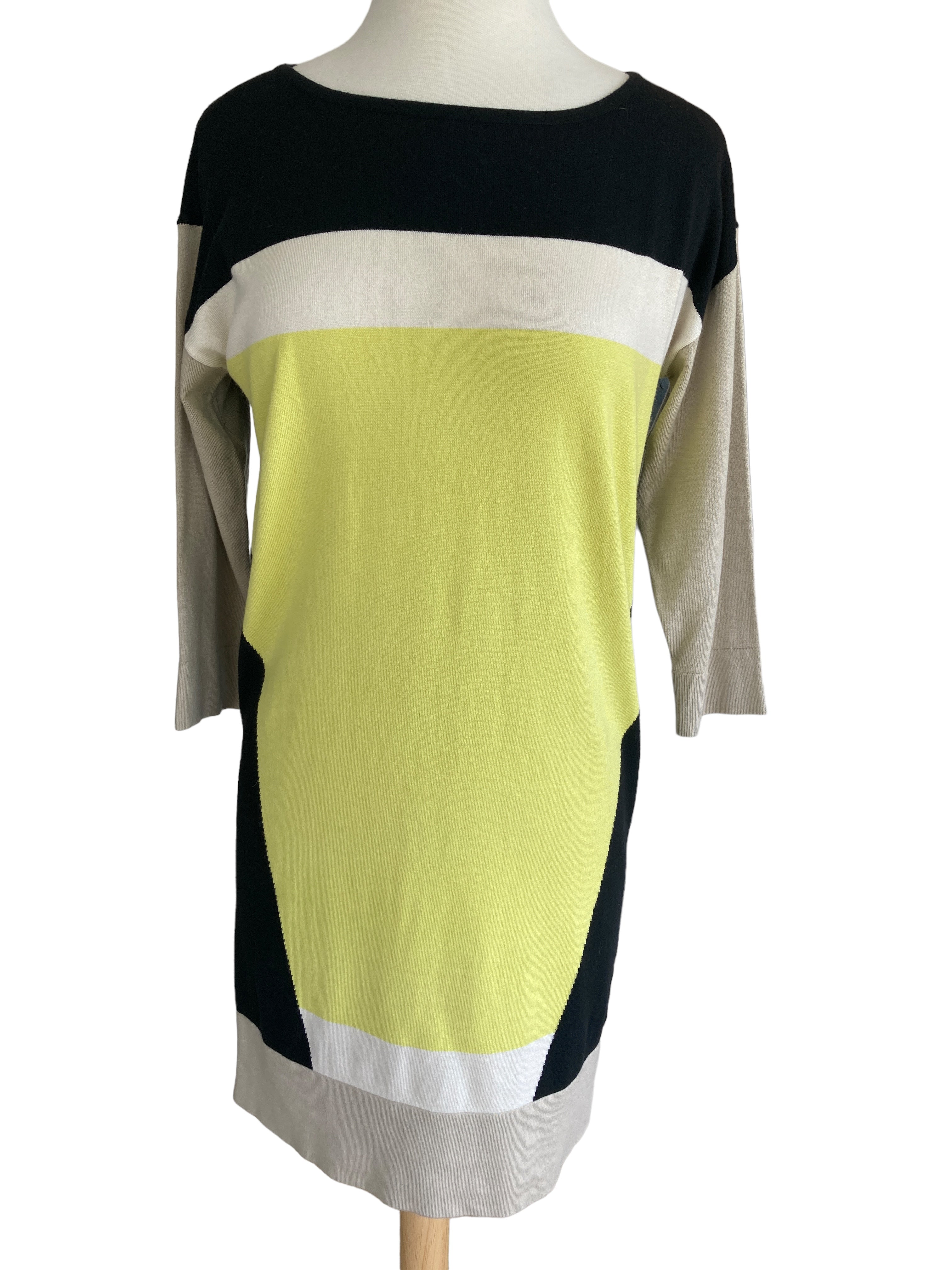 Magaschoni NY Black/Yellow/Beige Sweater Dress, S Second Serve Resale Magaschoni NY Black/Yellow/Beige Sweater Dress, S Second Serve Resale