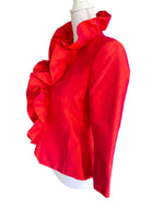 Load image into Gallery viewer, Nina McLemore Red Silk Ruffle Blazer, 0
