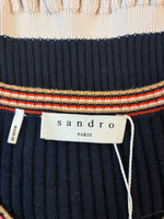 Load image into Gallery viewer, Sandro Short Sleeve Striped Ruffle Ribbed Knit Sweater, S

