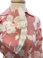 Load image into Gallery viewer, 1950's Tailored Floral Pink and White House Dress, L/XL
