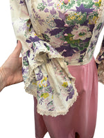Load image into Gallery viewer, Vintage Handmade Purple Floral and Pink Maxi Dress, S/M
