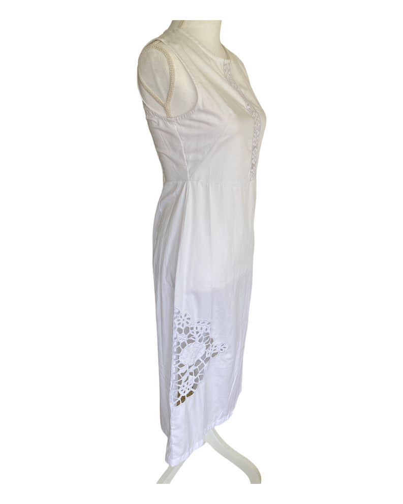 Tikinistika White Sleeveless Detailed Cotton Dress, M