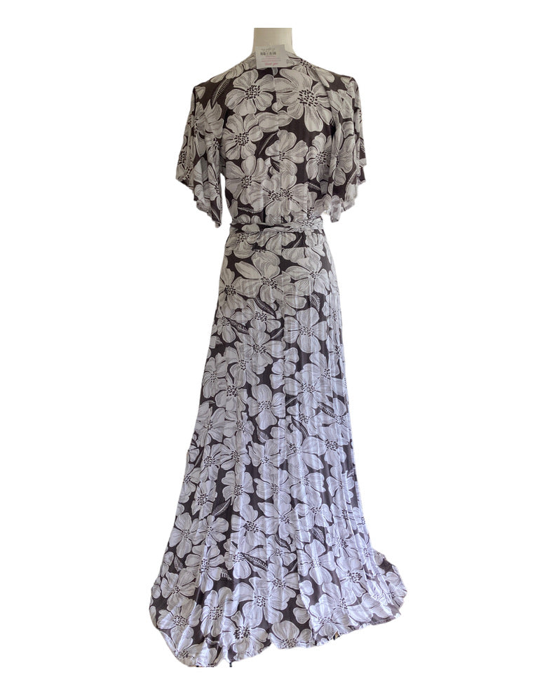 Tikinistika Grey and White Maxi Wrap Dress, L