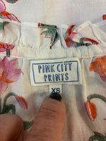Load image into Gallery viewer, Pink City Prints Puff Sleeve White with Pink and Orange Print Button Up Dress, XS
