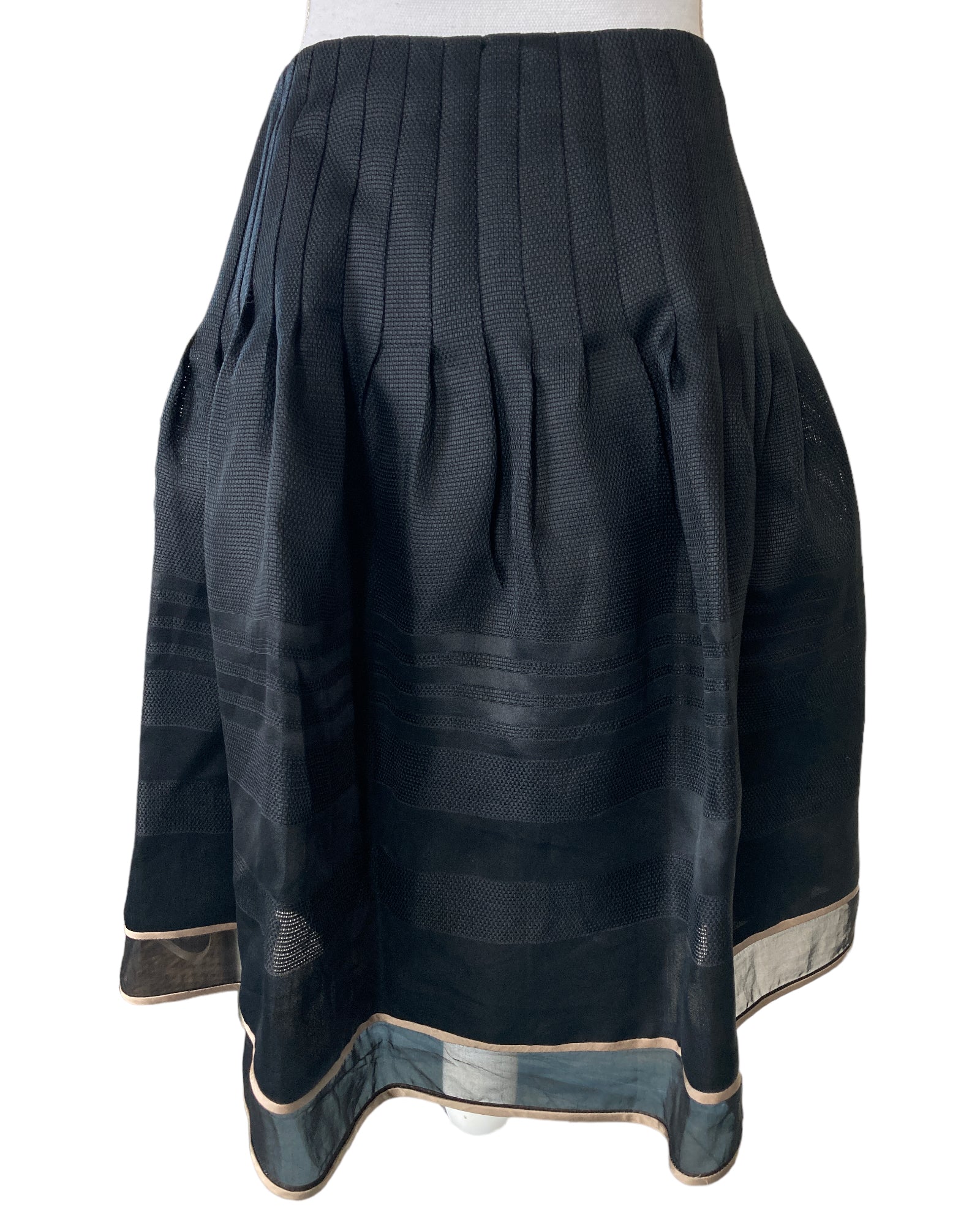 Kay Unger Black Silk Skirt with Sheer Trim, 10