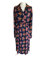 Load image into Gallery viewer, Three Islands Navy Print Long Sleeve Cotton Dress with Belt, XL
