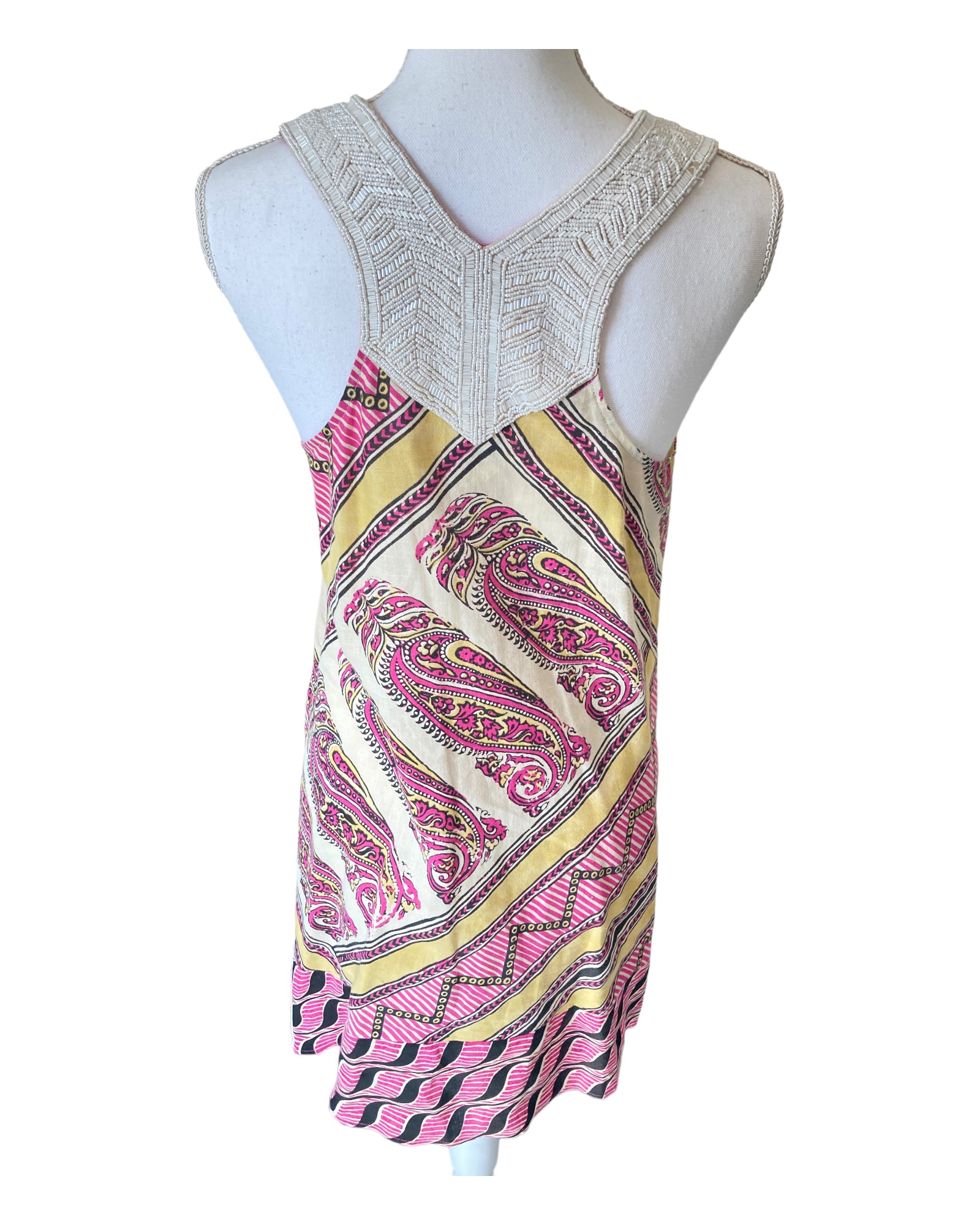 Calypso Linen and Silk Beaded Halter Dress, 8