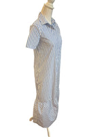 Load image into Gallery viewer, Tuckernuck Blue and White Martine Bubble Striped Button Up Maxi Dress, XXS
