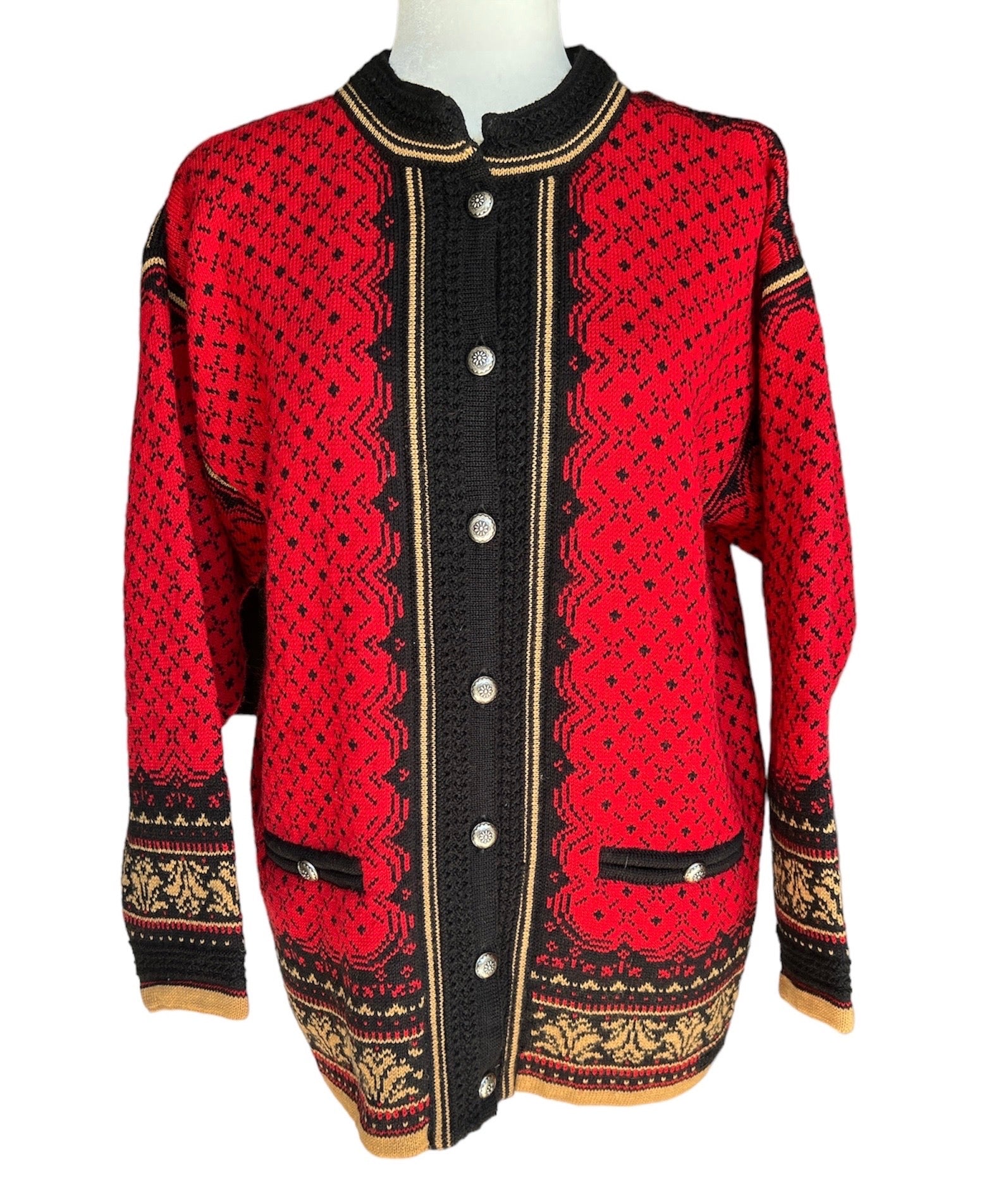 Dale of Norway Red Nordic Cardigan Sweater, M
