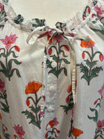 Load image into Gallery viewer, Pink City Prints Puff Sleeve White with Pink and Orange Print Button Up Dress, XS

