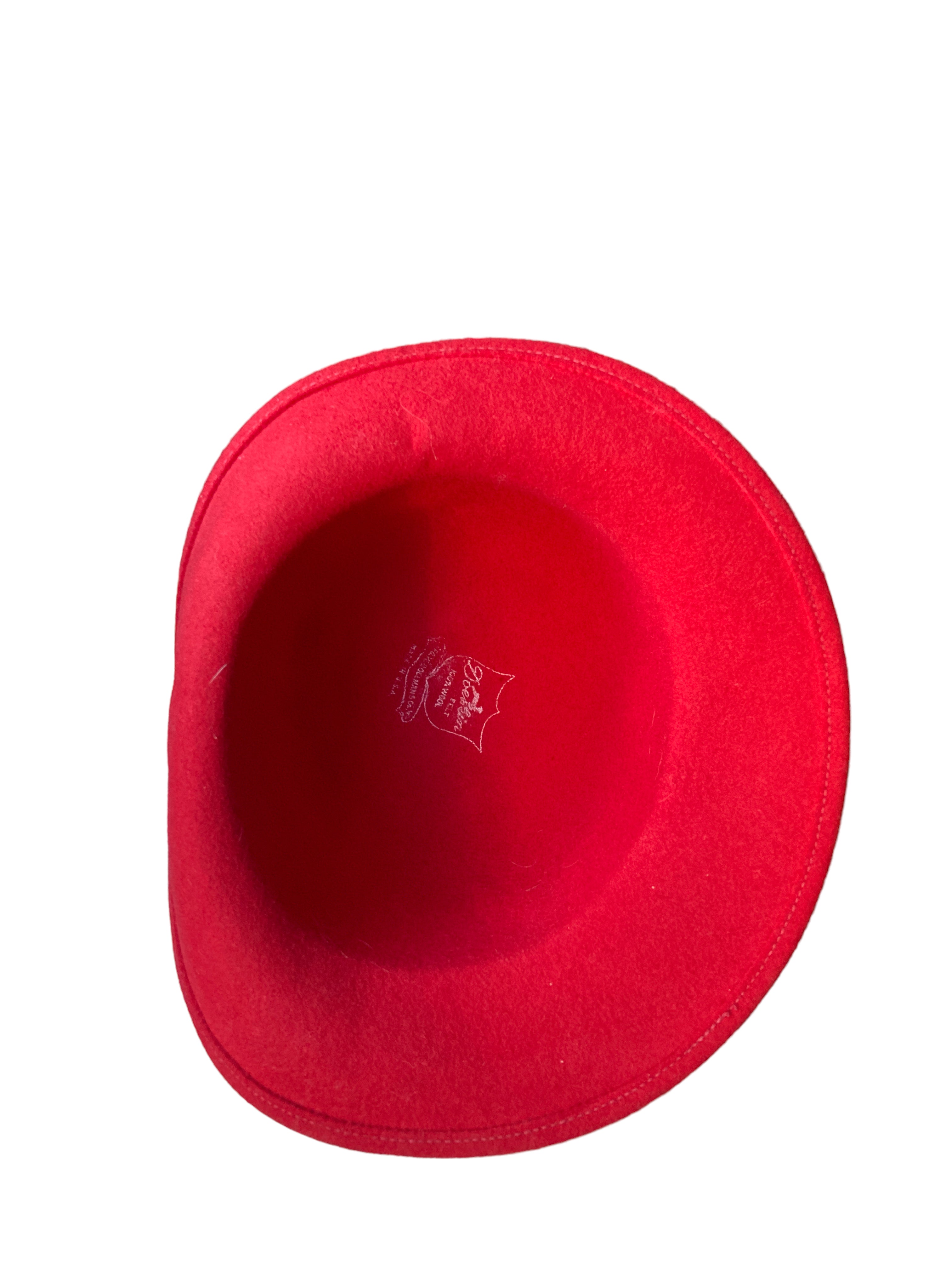 Vintage Red Wool Felt Hat with Black Grosgrain Ribbon, S