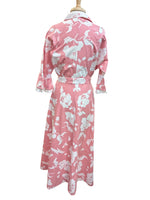 Load image into Gallery viewer, 1950's Tailored Floral Pink and White House Dress, L/XL
