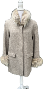 Load image into Gallery viewer, Hilary Radley Heather Beige Wool Coat with Fur Trim, 6
