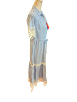Load image into Gallery viewer, Vilagallo Blue and White Striped Laura Shirt Dress with Eyelet Trim, XS
