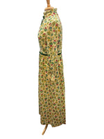 Load image into Gallery viewer, Vintage Handmade Green 70s Cotton Floral Lace and Velvet Trimmed Maxi Dress, M
