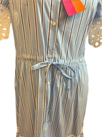 Load image into Gallery viewer, Vilagallo Blue and White Striped Laura Shirt Dress with Eyelet Trim, XS
