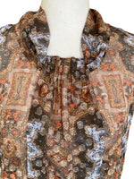 Load image into Gallery viewer, St. John SoCa Sleeveless Brown Shimmery Print Top with Detachable Bow, P

