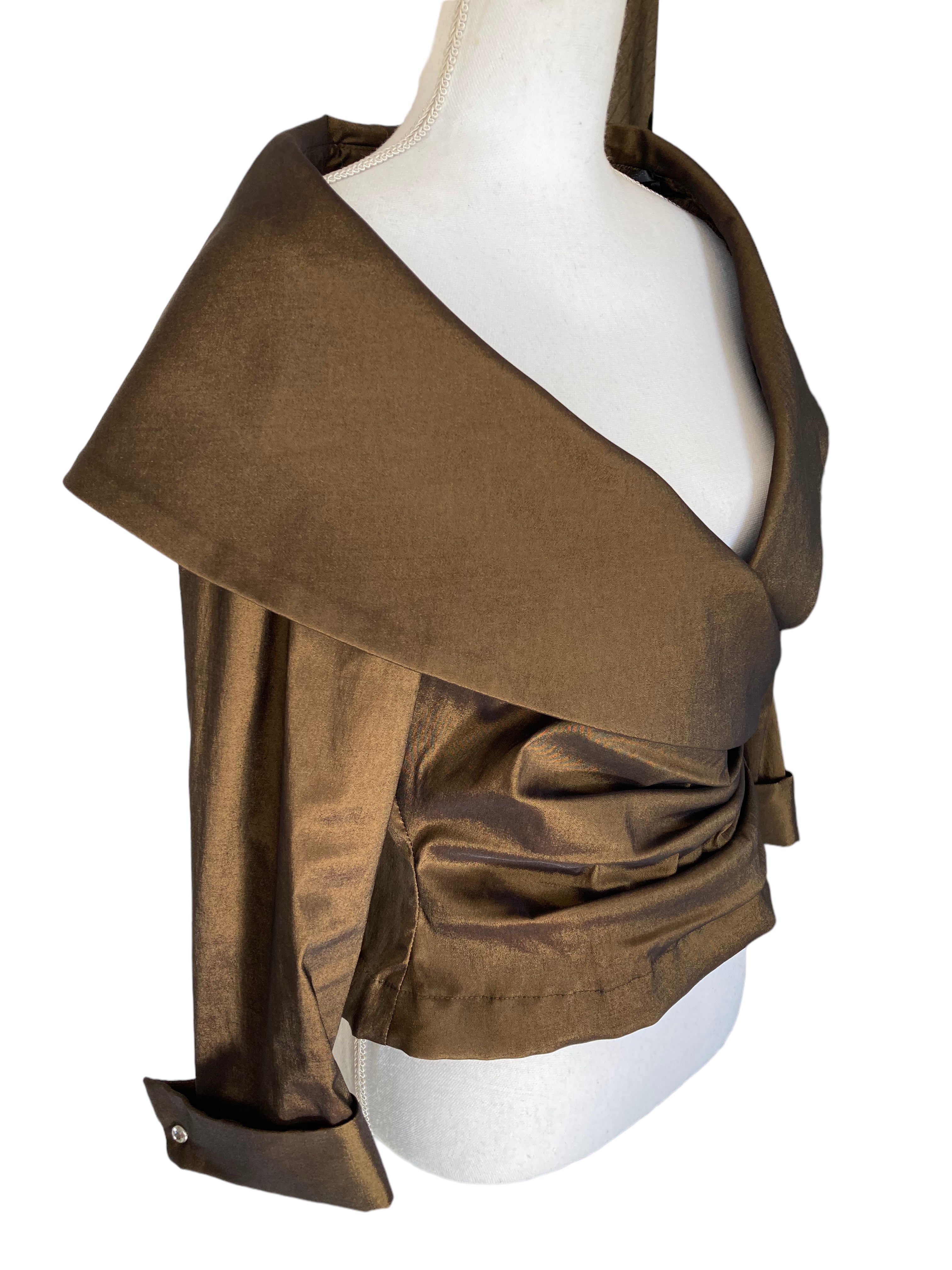 Tadashi Faux Wrap Shimmery Brown Evening Jacket, S/M
