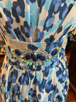 Load image into Gallery viewer, Bluegirl Blumarine Blue Animal Print Gown with Jeweled Detail, XXS
