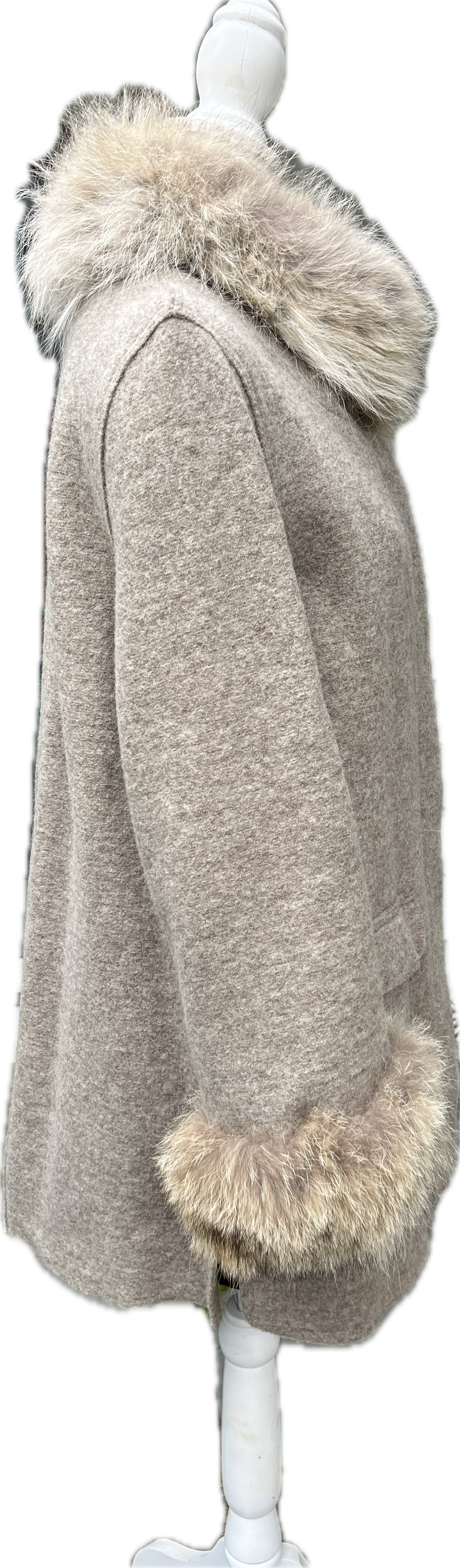 Hilary Radley Heather Beige Wool Coat with Fur Trim, 6