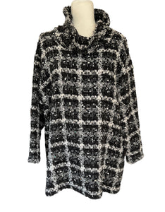 Lili Butler Black and White Textured Plaid Sweater Tunic, L
