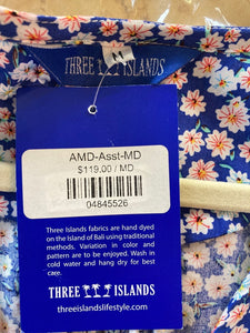 Three Islands Blue Floral Print Dress, M