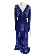Load image into Gallery viewer, Tikinistika Navy Blue Lotus Embroidered Maxi Dress, M
