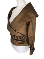 Load image into Gallery viewer, Tadashi Faux Wrap Shimmery Brown Evening Jacket, S/M
