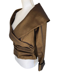 Tadashi Faux Wrap Shimmery Brown Evening Jacket, S/M