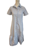 Load image into Gallery viewer, Tuckernuck Blue and White Martine Bubble Striped Button Up Maxi Dress, XXS
