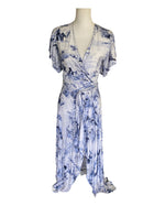 Load image into Gallery viewer, Tikinistika Blue and White Maxi Wrap Dress, XS
