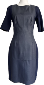 Load image into Gallery viewer, Trina Turk Navy Leather Contrast Short Sleeve Dress, 4
