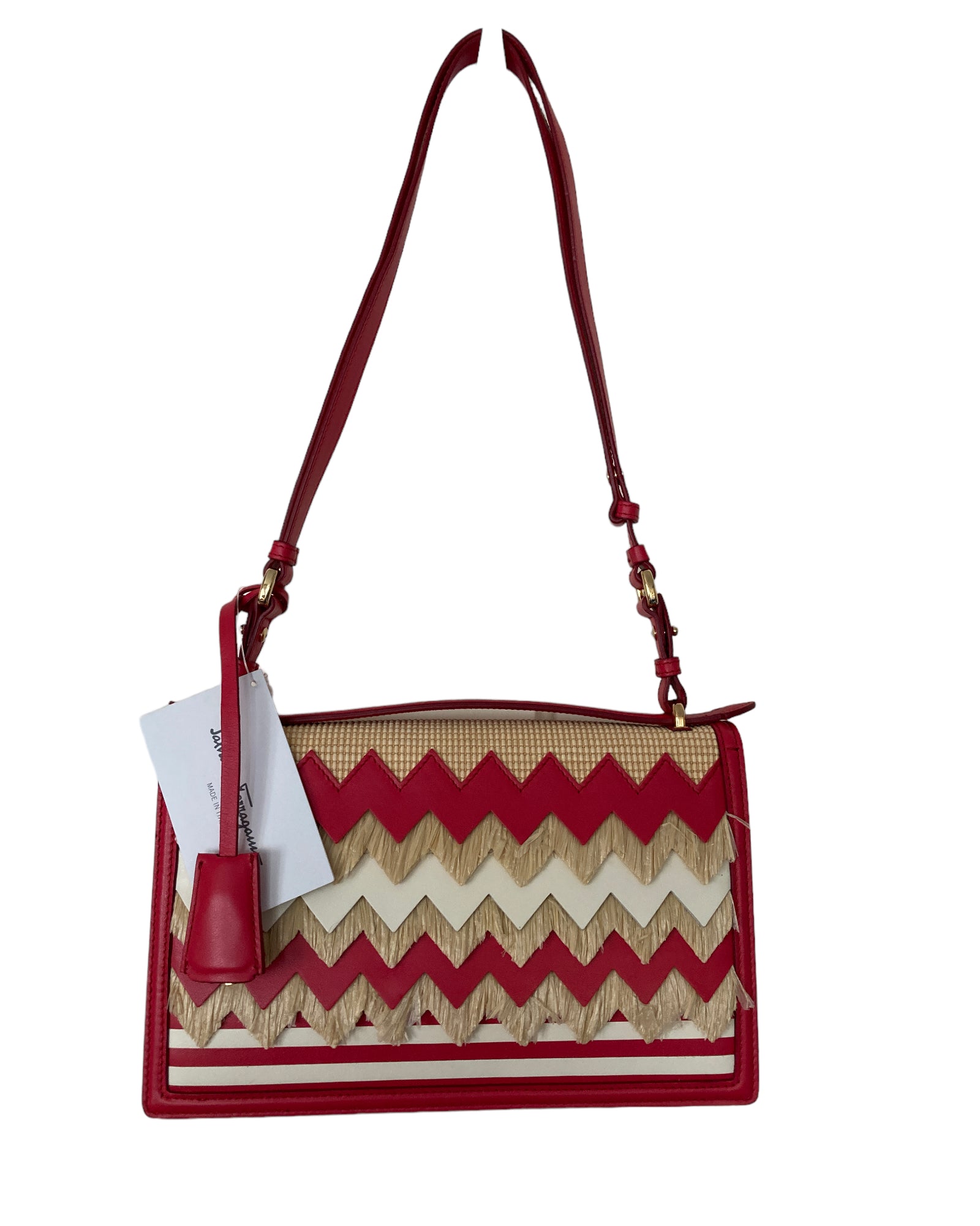 Salvatore Ferragamo Red and Natural Aileen Crossbody Bag with Clochette