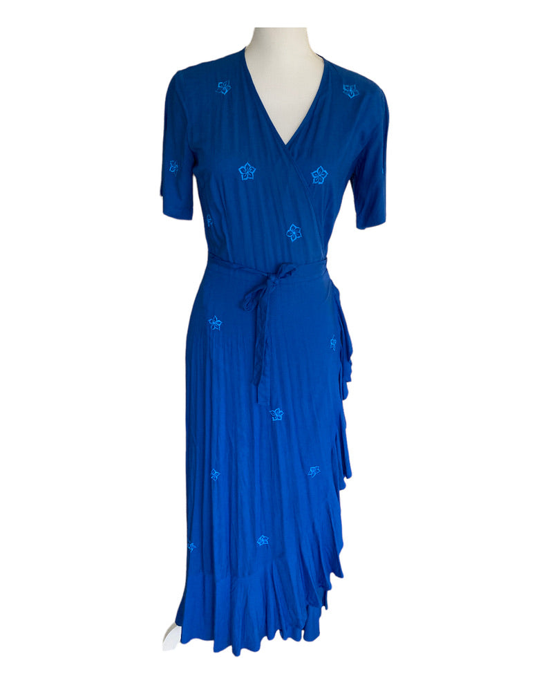 Tikinistika Royal Blue Crocus Wrap Dress, XS – Second Serve Resale Tikinistika Royal Blue Crocus Wrap Dress, XS – Second Serve Resale