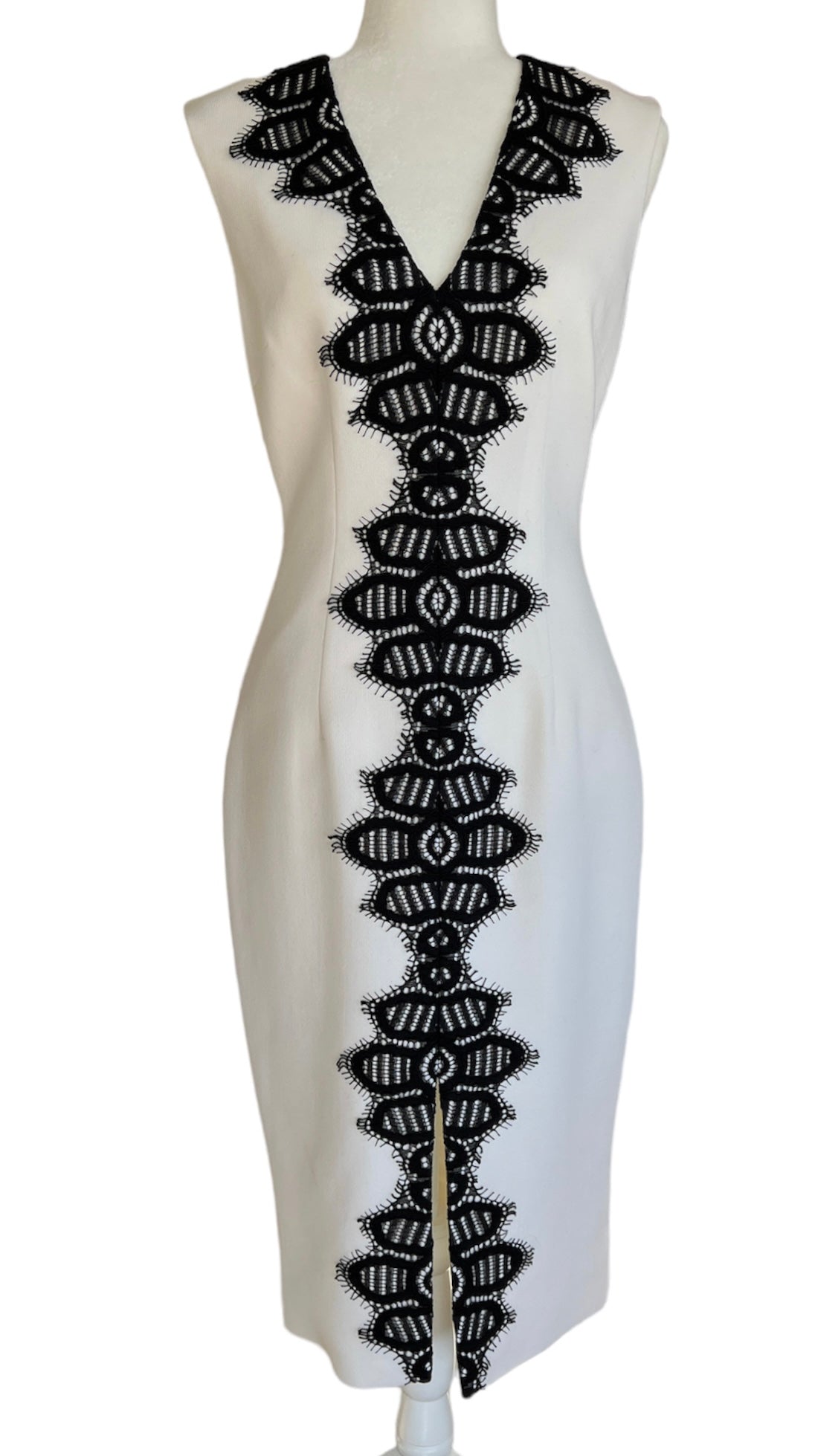 Lela Rose Ivory Sheath with Black Detail Dress, 4