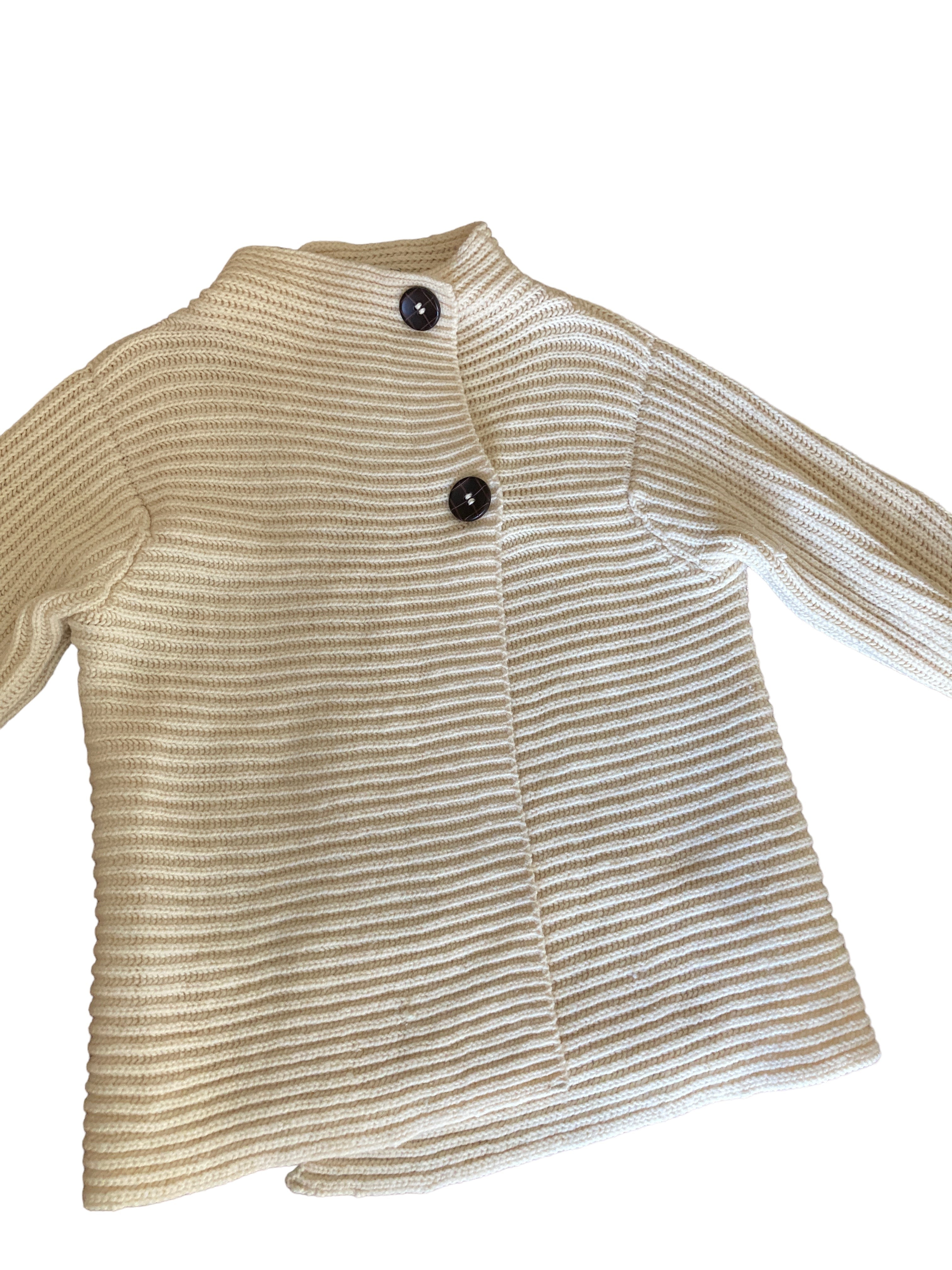 Fisherman Out of Ireland Ivory Wool Blend Chunky Sweater, L