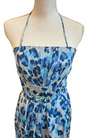 Load image into Gallery viewer, Bluegirl Blumarine Blue Animal Print Gown with Jeweled Detail, XXS
