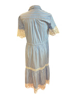 Load image into Gallery viewer, Vilagallo Blue and White Striped Laura Shirt Dress with Eyelet Trim, XS
