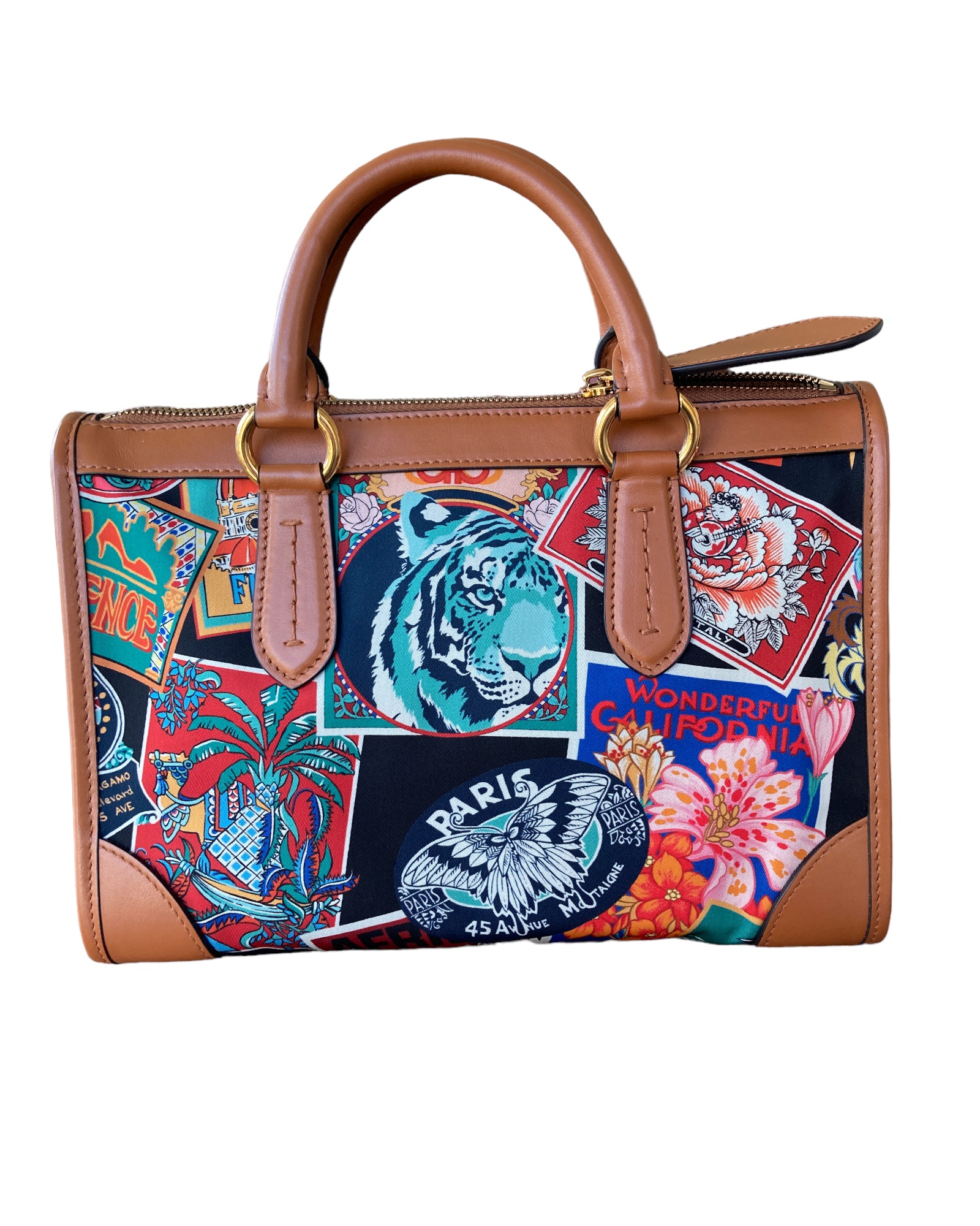 ferragamo travel tote bag Salvatore Ferragamo Gancini Nylon and Leather "Travel" Pattern Handbag – Second Serve Resale