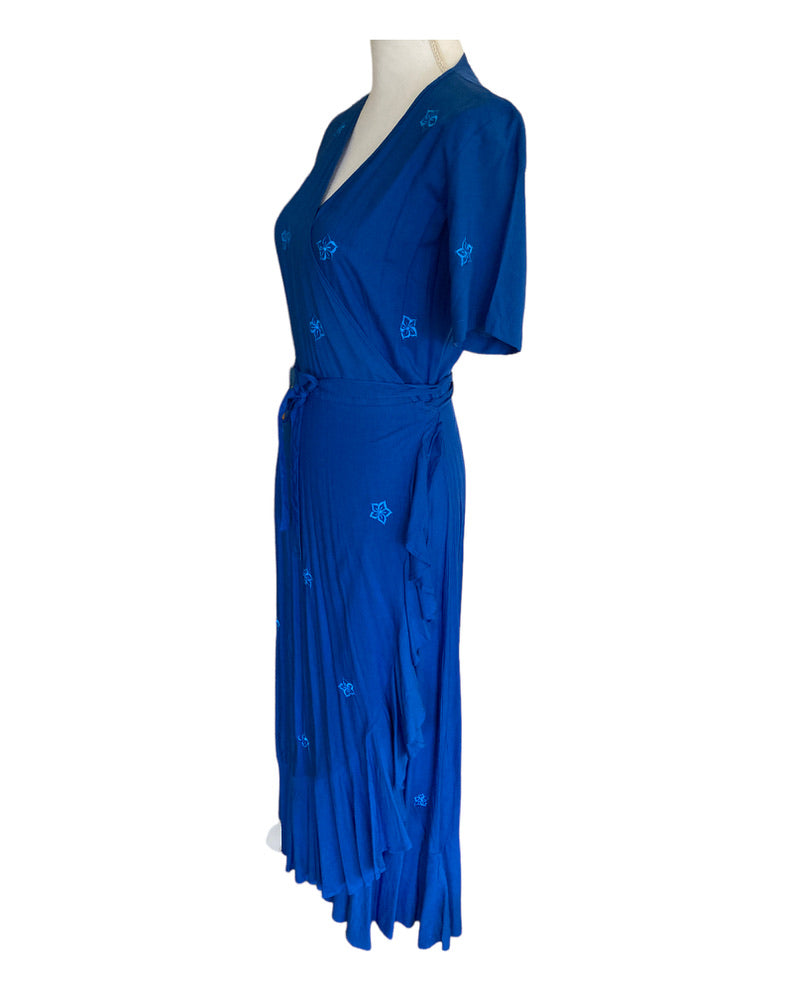 Tikinistika Royal Blue Crocus Wrap Dress, XS