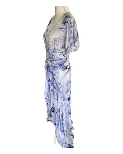 Tikinistika Blue and White Maxi Wrap Dress, XS
