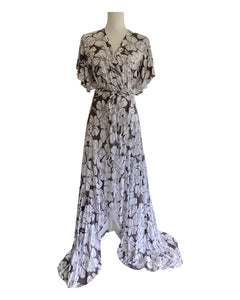 Tikinistika Grey and White Maxi Wrap Dress, L